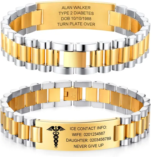 Vista 12 de Gamtic Pulsera personalizada de alerta médica personalizable, pulsera de identificación de emergencia, estilo pulsera, pulseras de alerta grabadas