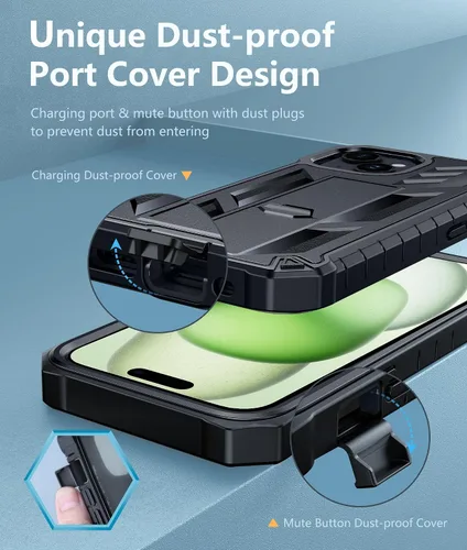 Vista 7 de FNTCASE Funda para iPhone 15: para iPhone 14, 13 y 16e, funda militar a prueba de golpes, funda resistente para teléfono celular con soporte y funda