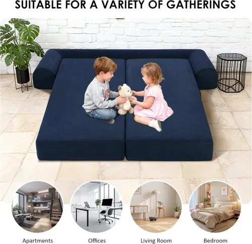 Vista 8 de Sofá cama convertible de 80", sofá plegable extraíble de pana 3 en 1 con almohadas, sofá moderno sin ensamblaje sin estructura con compresión