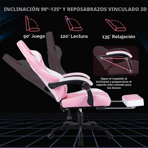 Vista 7 de Silla de escritorio para juegos para adultos, silla ergonómica para juegos Rosa + blanco