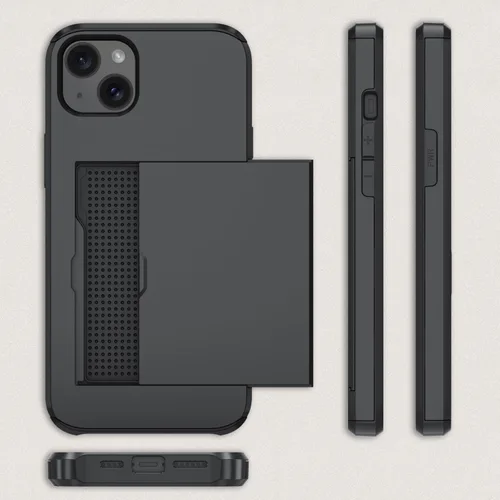 Vista 5 de Qinmay Funda compatible con iPhone 13 con tarjetero, doble capa a prueba de golpes, funda protectora resistente con ranura oculta delgada