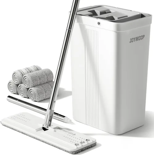 Vista 19 de JOYMOOP Sistema de trapeador plano y cubo de microfibra, trapeadores para limpieza de suelos y limpiador de paredes, madera dura, azulejos