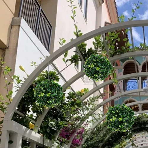 Vista 5 de Azure Zone, Paquete de 6 bolas artificiales de boj de 4 pulgadas para plantas verdes decorativas para jardín y hogar