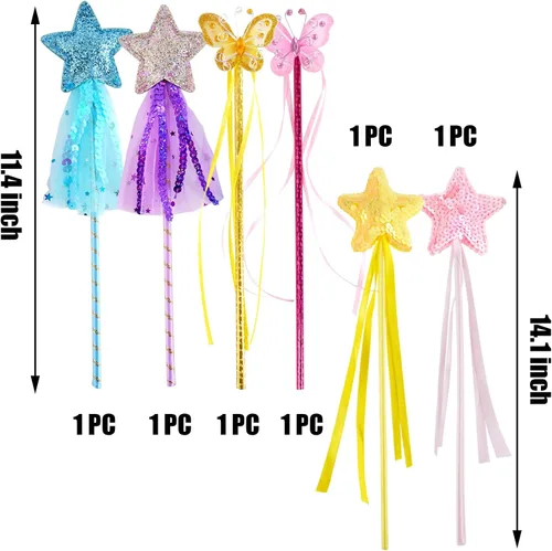 Vista 2 de BANBALLON Juego de 6 varitas mágicas de princesa para disfraz de princesa, juego de rol, regalo de fiesta de cumpleaños
