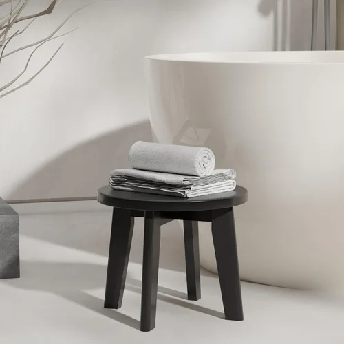 Vista 2 de Taburete de Apoyo para Pies de Ducha y Afeitado, Taburete de Paso de Bambú para Niños y Adultos, Taburetes Pequeños Portátiles de Madera para Dentro