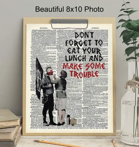 Vista 3 de Banksy Make Some Trouble - Impresión artística de pared en la foto de la página de diccionario, es un gran regalo para decoración del hogar, sala