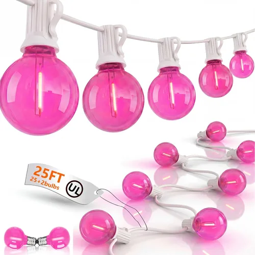 Vista 17 de Guirnalda de luces LED para exteriores, G40, de 25 pies, impermeable, con 27 bombillas inastillables, luces colgantes de decoración de Navidad al
