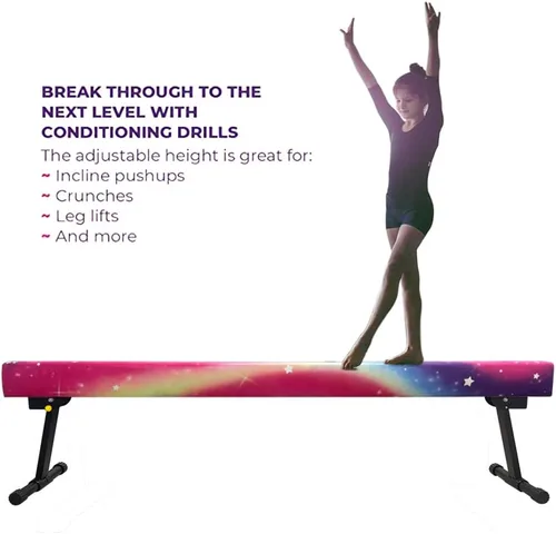 Vista 2 de Viga de equilibrio ultrasimple ajustable y plegable de 6 pies, equipo de gimnasia de suela sintética de piso alto y bajo, sin necesidad de Asterismo