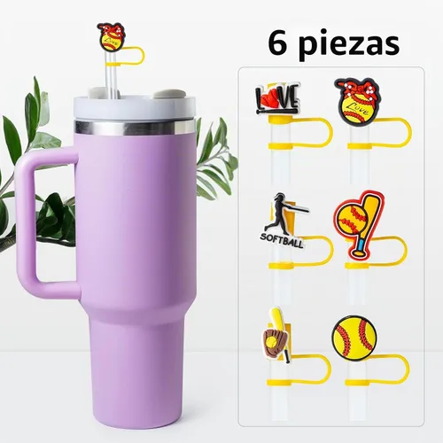 Vista 4 de 6 tapas de popote de sóftbol para accesorios de copa Stanley, 0.394 in, lindo popote negro para vaso Stanley de 40 onzas y 30 onzas, a prueba