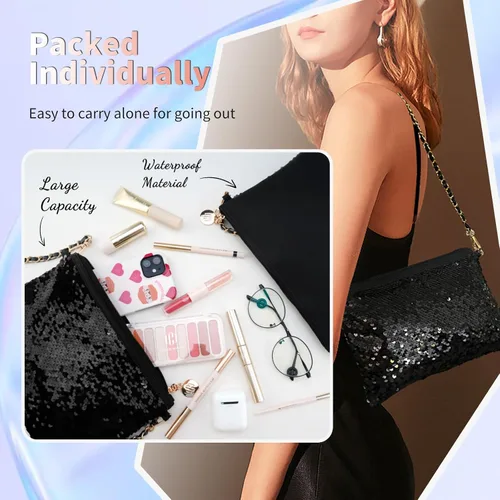 Vista 5 de Color Nymph Kit de maquillaje para mujeres, niñas, principiantes, todo en uno, con bolsa de lentejuelas, paleta de sombra de ojos de 9