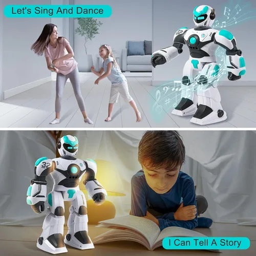 Vista 5 de HPROMOT Robot de juguete RC para niños, robot de control remoto, sensor de gestos inteligente, recargable y programable, robot para caminar, bailar