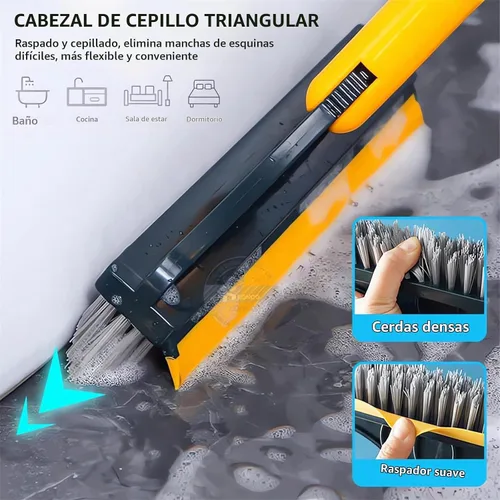 Vista 2 de Cepillo de limpieza 2 en 1 con mango largo resistente – Nuevo cepillo de ducha y raspador 2 en 1 herramienta de limpieza 2 en 1 con rascador suave