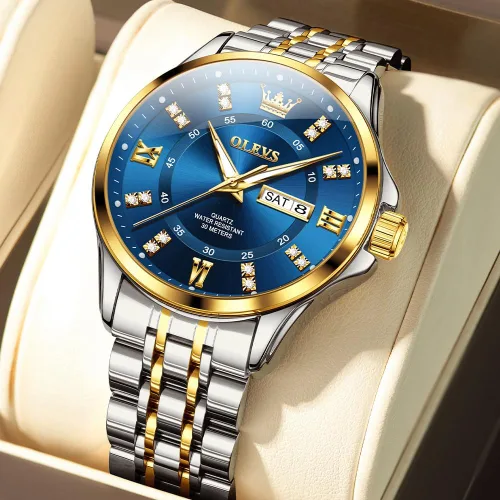 Vista 69 de OLEVS - Relojes de diamantes para hombres, relojes de vestir a prueba de agua, relojes analógicos de cuarzo de lujo con calendario de fecha y correa