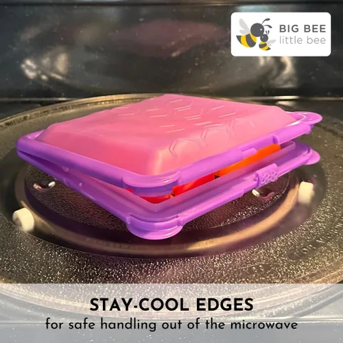 Vista 13 de Big Bee, Little Bee - SoftShell Contenedor de silicona reutilizable para almacenamiento de alimentos con tapa de concha conectada, fácil de limpiar