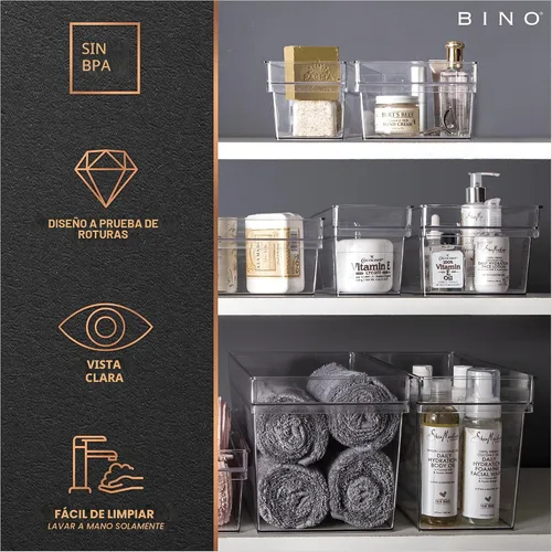 Vista 7 de BINO Contenedores de almacenamiento de plástico, pequeños y poco profundos THE HANDLER COLLECTION Contenedores organizadores multiusos