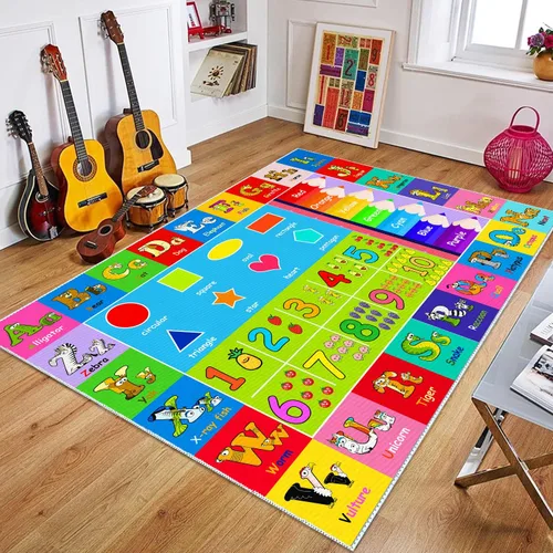 Vista 2 de Alfombra de juego del alfabeto para niños, 4 x 6 pies, con números ABC y formas, educativa, aprendizaje infantil, sala de juegos, aula, jardín