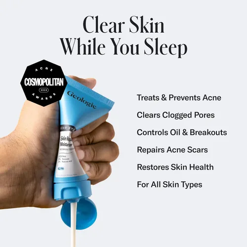 Vista 7 de Geologie Rutina facial de control del acné Kit de 3 piezas incluye limpiador exfoliante, hidratante reparador PM, hidratante AM sin aceite
