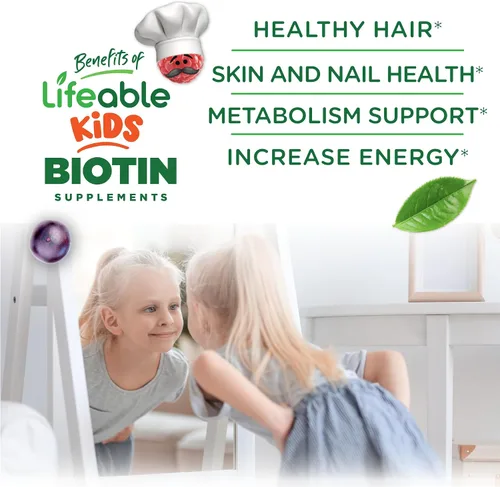 Vista 3 de Lifeable Gomitas de biotina sin azúcar para niños, 5000 mcg, suplemento de biotina de gran sabor, gomitas de biotina para el crecimiento