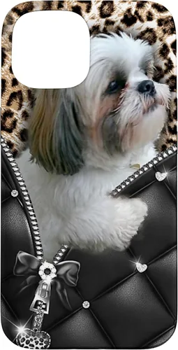 Vista 6 de Funda Shih Tzu con cremallera para iPhone 16 I Love Shih Tzu Dogs Leopard Hippie Leather