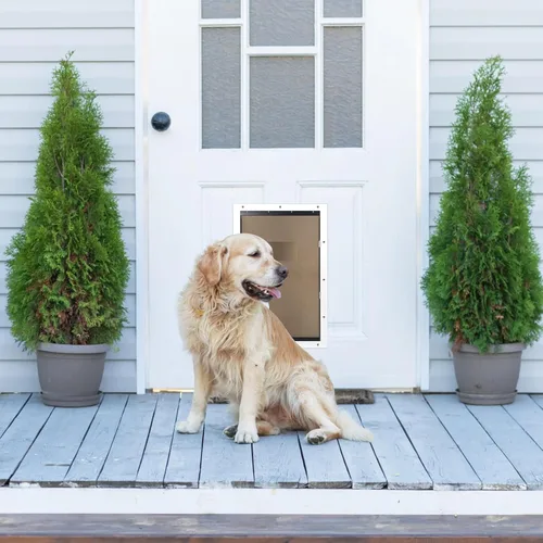 Vista 7 de Puertas extra grandes para perros con marco de aluminio fuerte, cierre automático y solapa duradera para eficiencia energética, panel de cierre