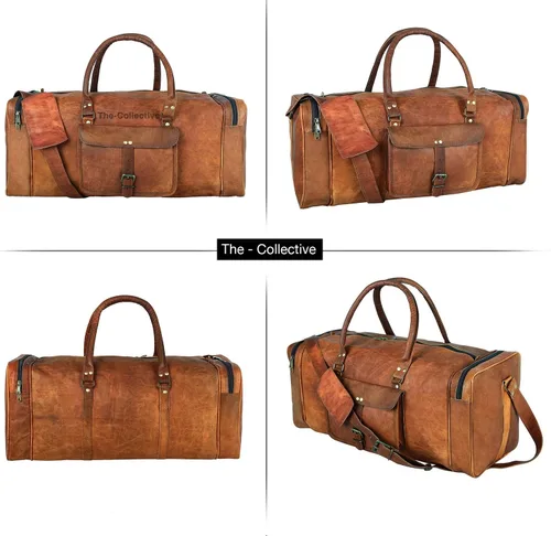 Vista 8 de The-Collective - Bolsas de lona grandes de 24 pulgadas para hombres y mujeres, de cuero, viajes, de noche, gimnasio, deportes, fin de semana, bolsa