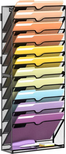 Vista 8 de SUPEASY Organizador de archivos de pared con 10 niveles para colgar papeles, carpetas, archivos, portafolios y revistas; ideal para oficina y hogar