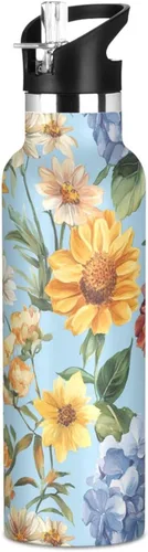 Vista 15 de Flowers Carnation Iris Peonies - Botella de agua reutilizable con aislamiento de doble pared con tapa de pajilla, sin BPA, a prueba de fugas