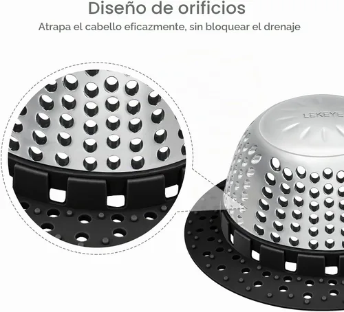 Vista 4 de LEKEYE Captador de pelo para drenaje de ducha/Cubierta de drenaje de bañera/Protector de drenaje para desagües de palanca y normales (Negro)