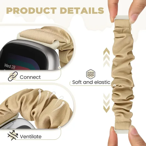Vista 4 de Bandas elásticas compatibles con Fitbit Sense/Sense 2/Versa 3 / Versa 4 para mujer, paquete de 4 correas elásticas de repuesto de nailon elástico