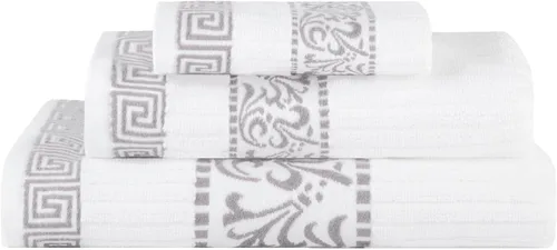 Vista 45 de Superior Juego de toallas de algodón 3 piezas, patrón griego decorativo, artículos esenciales para el hogar, toallas absorbentes, decoración