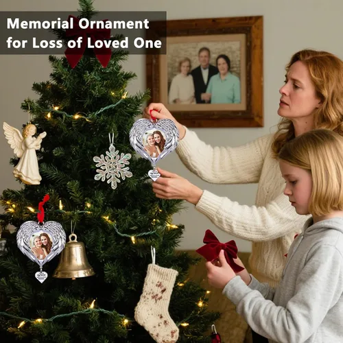 Vista 7 de Adornos de fotos conmemorativos de alas de ángel de Navidad 2025, regalos de condolencias por la pérdida de un ser querido, marco de fotos