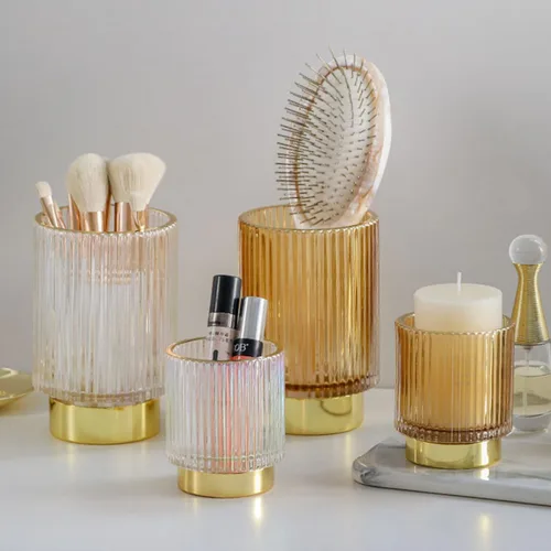 Vista 6 de Amber Large Glass Brush Holder Thickened Cosmetic Brush Cup Makeup Organizer Storage Container for Vanity Table, Makeup Storage Organizer for Home