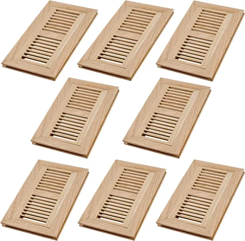 Vista 8 de Paquete de 2 registros de piso de madera dura de roble rojo, ventilación de montaje empotrado, 4 x 10 pulgadas, con amortiguador, sin terminar