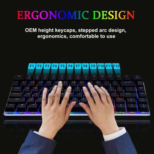 Vista 8 de LexonElec AK33 - Teclado mecánico RGB para juegos, 82 teclas, mini teclado compacto para computadora, 20 LED, retroiluminado, negro, teclado