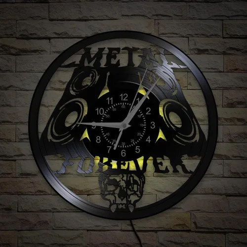 Vista 8 de Reloj de pared de música de metal pesado, 12 pulgadas, 7 tipos de reloj de pared LED de música rock, reloj de pared de cuarzo silencioso sin tictac