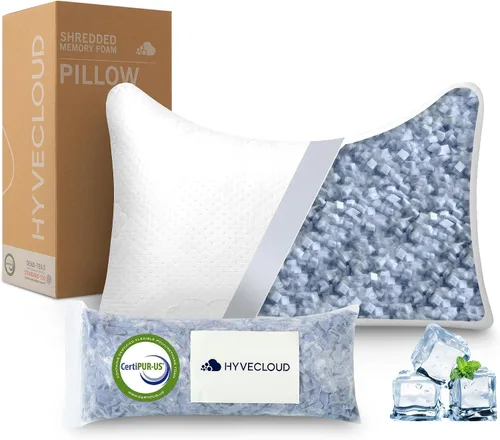 Vista 9 de Almohadas de espuma viscoelástica triturada para sueño profundo, almohada de cama para soporte del cuello con funda removible y lavable, almohada