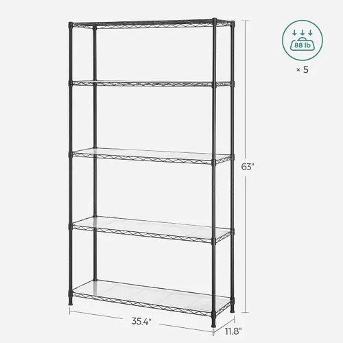 Vista 5 de SONGMICS Estantes de almacenamiento de 5 niveles, estantería de alambre, estantes de metal de cocina, estante de almacenamiento con estantes