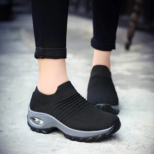 Vista 6 de Zapatos deportivos para caminar de malla para mujer, diseño moderno con cámara de aire, sin cordones, zapatos para bailar jazz, zapatos de baile