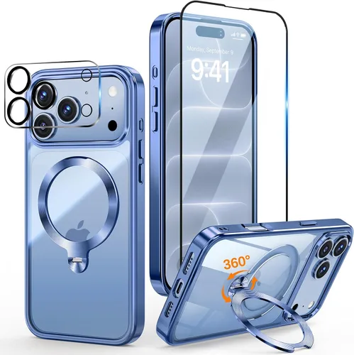 Vista 9 de [Protección Tri-Shield] Funda para iPhone 13 Pro con soporte giratorio de 360° compatible con MagSafe [anillo magnético de CD)