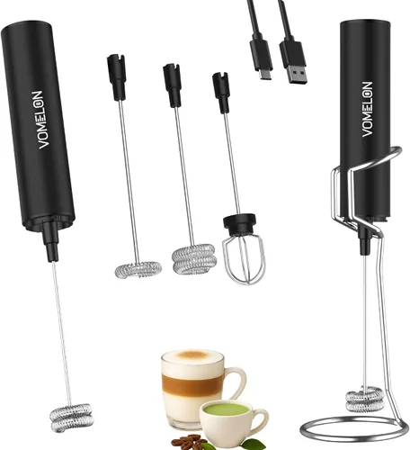 Vista 11 de Espumador de leche recargable con soporte, fabricante de espuma de batidor eléctrico, potente mezclador de bebidas USB C de 2 velocidades para café
