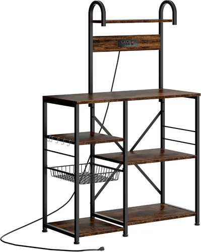 Vista 8 de JAMFLY Estante para hornear de cocina de 35.4 pulgadas con toma de corriente, mesa de café y soporte para microondas, estante de almacenamiento