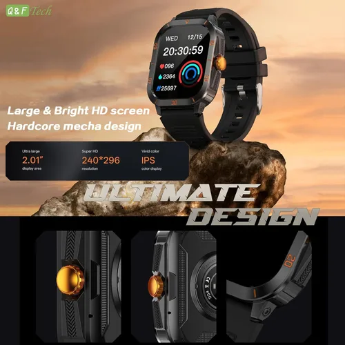 Vista 2 de Q&F Tech Reloj deportivo inteligente C50Pro para monitor de fitness y salud, incluyendo presión arterial y oxígeno/frecuencia