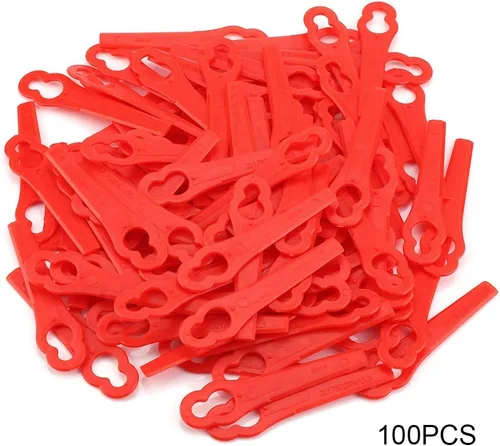 Vista 7 de ViaGasaFamido Reemplazo de cuchillas de cortacésped de plástico, cuchillas de corte duraderas de 3.3 x 0.8 in, paquete de 100 unidades ABS rojo