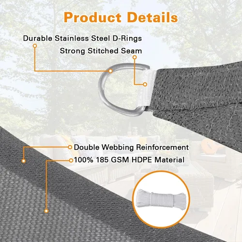 Vista 3 de Artpuch Toldo parasol rectangular de 5 x 10 pies, color gris oscuro con bordes curvos, tela permeable de grado comercial de 6.35 oz/m² para patio al