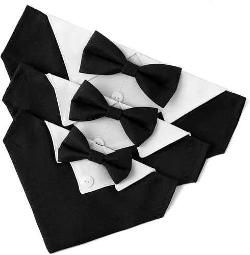 Vista 2 de Collar de perro de esmoquin para boda, compromiso y cumpleaños, collar bandana formal para perro disfraz con corbata de moño y hebilla ajustable