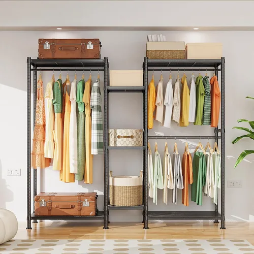 Vista 7 de LEHOM G6 Perchero resistente independiente con estantes, sistema de almacenamiento de armario de ropa de metal para colgar ropa, 76.8 pulgadas