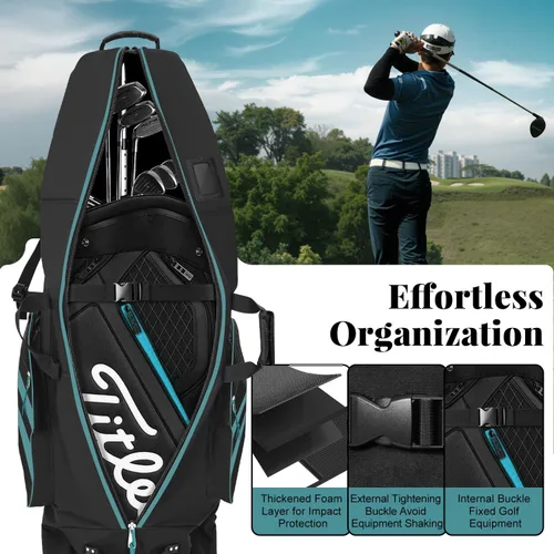 Vista 5 de Bolsa de viaje de golf con ruedas, al aire libre resistente 900D poliéster impermeable bolsas de golf de viaje, bolsas de viaje de golf