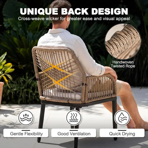 Vista 7 de NUU GARDEN 3 Pieces Outdoor Patio Bistro Set with Coffee Table,Beige