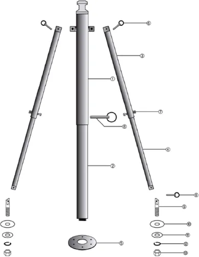 Vista 2 de Pilón de esquí acuático para barco fuera de borda, altura de poste ajustable, punta de remolque de 34 a 56 pulgadas, brazos telescópicos de 33 a 57