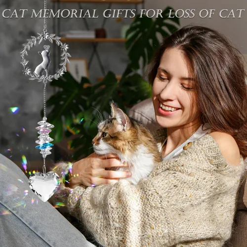 Vista 2 de Regalos conmemorativos para gatos por pérdida de gato, atrapasoles de cristal K9 para ventanas, regalo personalizado de condolencias para mascotas